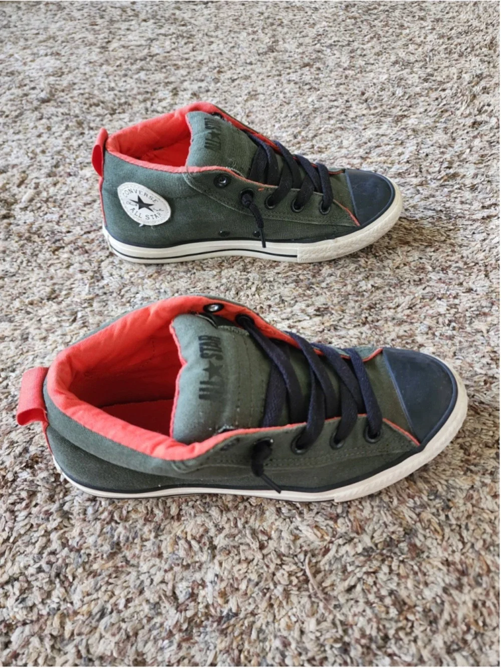 Converse Chuck Taylor All Star Mid Junior 3.5 Army Green Olive Orange EXCELLENT